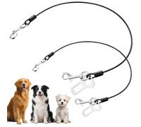 OFFCUP 2 PCS Dog Car Seat Belt, Chew Proof Steel Rope Cable Dog Car Harnesses, Vehicle Harnesses with Double Clips and Latch Attachment for Pet Walking Training, Vehicle Travel (60cm+80cm)