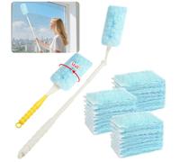 OFFCUP 32PCS Dust Magnet Refill Set, 30PCS Fluffy Dusters Magnet Refills with 1 Handle and 1 Telescopic Rod, 360° Multi-Surface Dusters Extendable Handle Starter Kit for Cleaning (Blue)