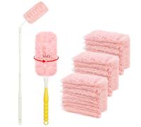 OFFCUP 32PCS Dust Magnet Refill Set, 30PCS Fluffy Dusters Magnet Refills with 1 Handle and 1 Telescopic Rod, 360° Multi-Surface Dusters Extendable Handle Starter Kit for Cleaning (Pink)
