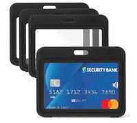 OFFCUP 4 Pack ID Badge Holder with Double-Sided Windows, Hard Plastic Case, Black Card Holder Protector Pouch for Office School ID Cards Driver's Licenses and Passes Key (Horizontal)