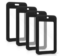 OFFCUP 4 Pack ID Badge Holder with Double-Sided Windows, Hard Plastic Case, Black Card Holder Protector Pouch for Office School ID Cards Driver’s Licenses and Passes Key (Vertical)