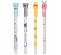OFFCUP 4 Pcs Erasable Pens, 0.5 mm Blue Rub Out Pens with Rubber on the End