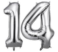 OFFCUP 40 Inch Number 14 Balloon, Large Foil Balloons, Self Inflating Helium Balloon Decorations Supplies for Boys Girls Women Men Birtyday Wedding Party Anniversary Graduation (Silver, 14)