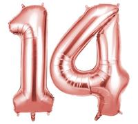 OFFCUP 40 Inch Number 14 Balloon, Large Foil Balloons, Self Inflating Helium Balloon Decorations Supplies for Boys Girls Women Men Birtyday Wedding Party Anniversary Graduation (Rose Gold, 14)