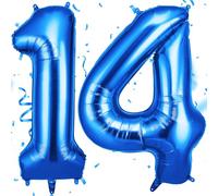 OFFCUP 40 Inch Number 14 Balloon, Large Foil Balloons, Self Inflating Helium Balloon Decorations Supplies for Boys Girls Women Men Birtyday Wedding Party Anniversary Graduation (Blue, 14)