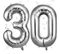 OFFCUP 40 Inch Number 30 Balloon, Large Foil Balloons, Self Inflating Helium Balloon Decorations Supplies for Boys Girls Women Men Birtyday Wedding Party Anniversary Graduation (Silver, 30)
