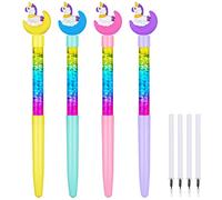 OFFCUP 4pcs Ballpoint Pen Refills, Crystal Gel Ink Rollerball Pens - Unicorn Toys & Stationery Set for Girls