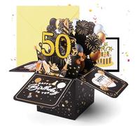 OFFCUP 50th Birthday Card, 3D Pop Up 50 Years Old Birthday Card for Him | Black Gold 50 Greeting Cards Popup Gift Box for Men Son Brother Husband Father Friend Gift Decoration