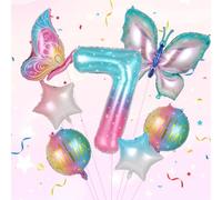 OFFCUP 7pcs Balloons Set, Butterfly Number 7 Balloon for 7th Birthday Party