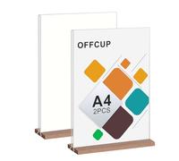 OFFCUP A4 Acrylic Sign Holder, 2pcs Poster Menu Holder, Perspex Display Stand T-Shape Wooden Base Double Sided Display Stands for Restaurant, Hotel, Promotions, Photo, Documents Display Stand Holders