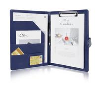 OFFCUP A4 Conference Folder, Leather Portfolio Folder, Multifunctional Foldover Document Resume File, Business Portfolio Organiser Document Bag with Clipboard File Sleeve Card Holder Pockets (Blue)
