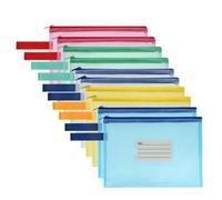 OFFCUP A4 Plastic Wallets, 10PCS Zip Lock Bags, Zipper Bags Mesh Document Bag Wallet Document File Folder Plastic Zipper File Wallet with Label Pocket for School Office Home Travel (Colorful)