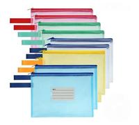 OFFCUP A5 Plastic Wallets, 10PCS Zip Lock Bags, Zipper Bags Mesh Document Bag Wallet Document File Folder Plastic Zipper File Wallet with Label Pocket for School Office Home Travel (Colorful)