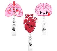 OFFCUP Badge Reel Holder, 3pcs Retractable Felt Badge Reels, Cute ID Badge Holder Felt Nurse Reel Retractable Lanyard Clips for Nurse Doctor Teacher Student (Lungs, Heart, Brain)