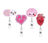 OFFCUP Badge Reel Holder, 4pcs Retractable Felt Badge Reels, Cute ID Badge Holder Felt Nurse Reel Retractable Lanyard Clips for Nurse Doctor Teacher Student