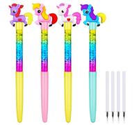 OFFCUP Ballpoint Pen Refills, 4pcs Liquid Paillette Pen, Unicorn Crystal Ball Pen Gel Ink Pen Rollerball Pens Quicksand Pen Unicorn Toys Gifts and Stationary Pen Sets for Girls (Little Unicorn)