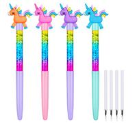 OFFCUP Ballpoint Refills, 4pcs Liquid Paillette Unicorn Crystal Ball Gel Ink Rollerball Quicksand Pen, Toys Gifts and Stationary Sets for Girls (Big Unicorn)