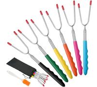 OFFCUP Barbecue Forks, 6pcs Marshmallow Toasting Forks, Extendable Stainless Steel Marshmallow Roasting Sticks Hot Dog Forks BBQ Smores Skewers for Fire Pit and BBQ Campfire Party