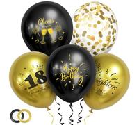 OFFCUP Black Gold 18th Birthday Balloons, 30pcs Birthday Decorations for Men and Women with Ribbon, 12inch Happy 18 Year Old Birthday Balloons for Birthday Party Supplies