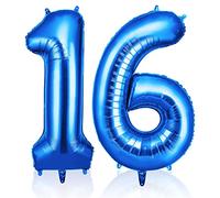 OFFCUP Blue Number 16 Balloons, 40 Inch Large Foil Number 1 & 6 Balloons, Self Inflating 16th Birthday Balloon for 16 Year Old Men Women Anniversary Birthday Party Decorations Supplies