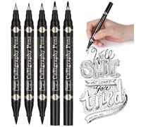 OFFCUP Calligraphy Set for Beginners - 5PCS Calligraphy Pens with 4 Types of Nibs and Brush for Hand Lettering, Sketching, Drawing (Black)