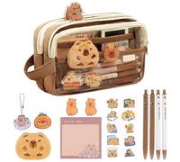 OFFCUP Capybara Pencil Case, Cute Pencil Pouch with Dolls and Stickers, Large Capacity Multi-Layer Wide Opening Mouth Pen Bag Makeup Bag School Stationery for Kids Girls Boys Gifts