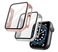 OFFCUP Case with Screen Protector Compatible, 2pcs Hard Case Designed for Apple Watch S4/5/6/SE 40mm with Tempered Glass Screen Protector, Built-in Tempered Glass Film High Sensitivity (Rose Gold)