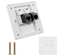 OFFCUP CAT6 Gigabit Network Socket, Double Port RJ45 Wall Sockets | CAT6 Ethernet Faceplate with Keystone Jack Modular for Ethernet Cable Installation, 86x86mm (2 Port)