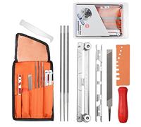 OFFCUP Chainsaw Sharpener File Kit, 5/32, 3/16, and 7/32 Round Files, 6 Inch Flat File, Wood Handle, Groove Cleaner, Angle Ruler, Filing Guide, and Tool Pouch for Sharpening Chain Saw Blades (10pcs)