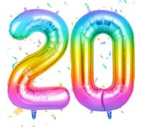 OFFCUP Color Number 20 Balloons, 40 Inch Large Foil Number 2 & 0 Balloons, Self Inflating 20th Birthday Balloon for 20 Year Boys Girls Men Women Anniversary Birthday Party Decorations Supplies