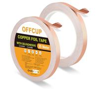 OFFCUP Copper Slug Tape, 10mm*20m 2PCS Copper Foil Tape, Heat Resistant Adhesive Slug Deterrent Barrier Tape, for Indoor & Outdoor Pest Control Slug Repellent Electrical Repairs Masking and Soldering