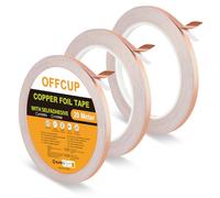 OFFCUP Copper Slug Tape, 6mm*20m 3PCS Copper Foil Tape, Heat Resistant Adhesive Slug Deterrent Barrier Tape, for Indoor & Outdoor Pest Control Slug Repellent Electrical Repairs Masking and Soldering