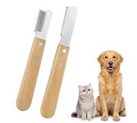 OFFCUP Dog Professional Stripping Knife, 2PCS Stainless Steel Hand Stripping Knife, Wooden Handle Stripping Knives Tool for Dogs Border Terrier Pet Grooming Tool