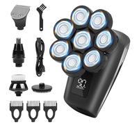 OFFCUP Electric Head Shavers for Men, 5 in 1 Razor for Bald with 8D Rotating Head, IPX6 Waterproof Wet/Dry LED Display Head Razor, Nose Hair Sideburn Trimmer, Grooming Kit for Face Head Scalp