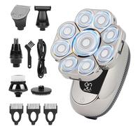 OFFCUP Electric Head Shavers for Men, 6 in 1 Razor for Bald with 9D Rotating Head, IPX6 Waterproof Wet/Dry LED Display Head Razor, Nose Hair Sideburn Trimmer, Grooming Kit for Face Head Scalp