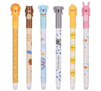 OFFCUP Erasable Gel Pens, 6pcs Rub Out Pens, 0.5mm Blue Gel Ink Rollerball Retractable Pen, Cute Cartoon Animal Eraser Pen for Kids Adults Writing Stationary School Supplies