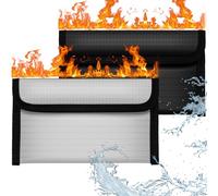 OFFCUP Fireproof Document Bag, 2pcs 8x4.6 Inches Money Fireproof Bag, Solid Silicone Coated Waterproof and Fireproof Safe Storage Bag with Zipper for Cash, File, Passport, Valuables Box (Black+Grey)