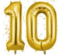 OFFCUP Gold Number 10 Balloons, 40 Inch Large Foil Number 1 & 0 Balloons, Self Inflating 10th Birthday Balloon for 10 Year Old Men Women Anniversary Birthday Party Decorations Supplies