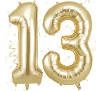 OFFCUP Gold Number 13 Balloons, 40 Inch Large Foil Number 1 & 3 Balloons, Self Inflating 13th Birthday Balloon for 13 Year Boys Girls Men Women Anniversary Birthday Party Decorations Supplies