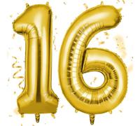 OFFCUP Gold Number 16 Balloons, 40 Inch Large Foil Number 1 & 6 Balloons, Self Inflating 16th Birthday Balloon for 16 Year Old Men Women Anniversary Birthday Party Decorations Supplies