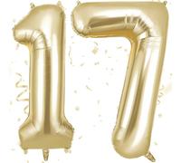 OFFCUP Gold Number 17 Balloons, 40 Inch Large Foil Number 1 & 7 Balloons, Self Inflating 17th Birthday Balloon for 17 Year Boys Girls Men Women Anniversary Birthday Party Decorations Supplies