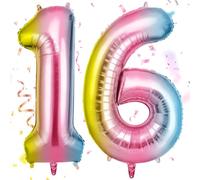 OFFCUP Gradient Number 16 Balloons, 40 Inch Large Foil Number 1 & 6 Balloons, Self Inflating 16th Birthday Balloon for 16 Year Old Men Women Anniversary Birthday Party Decorations Supplies