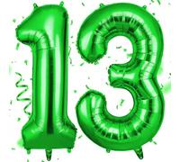 OFFCUP Green Number 13 Balloons, 40 Inch Large Foil Number 1 & 3 Balloons, Self Inflating 13th Birthday Balloon for 13 Year Old Men Women Anniversary Birthday Party Decorations Supplies