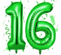 OFFCUP Green Number 16 Balloons, 40 Inch Large Foil Number 1 & 6 Balloons, Self Inflating 16th Birthday Balloon for 16 Year Old Men Women Anniversary Birthday Party Decorations Supplies