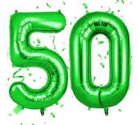 OFFCUP Green Number 50 Balloons, 40 Inch Large Foil Number 5 & 0 Balloons, Self Inflating 50th Birthday Balloon for 50 Year Old Men Women Anniversary Birthday Party Decorations Supplies