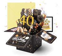 OFFCUP Happy 40th Birthday Pop-Up Greeting Card, 40 Years Old Birthday Card with Notes & Envelope, 3D Pop-Up Cards Gifts for Wife Daughter Husband Mother Father Women Men Friend (Black)