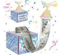 OFFCUP Happy Birthday Money Box Cash Gift, Pull Surprise Money Gift Box for Any Age, Fun Birthday Money Gift Box for Boys Teens Girls Men Women Birthday Parties (Mermaid)