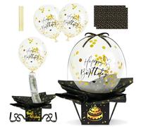 OFFCUP Happy Birthday Money Box Cash Gift, Pull Surprise Money Gift Box for Any Age, Fun Birthday Party for Boys, Teens, Girls, Men, Women (Balloon)