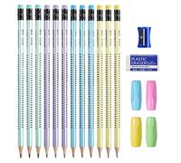 OFFCUP HB Pencils, 12pcs With Rubbers, Presharpened Writing Pencils With Rubbers on The End, 4 Pen Holders, Pencil Sharpener for School Children Handwriting and Drawing