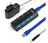 OFFCUP Hub USB 3.0 Alimentado, 4 En 1 Ladron con 1 USBs 3.0 Y 3 Usb 2.0, Distribuidor Usbs con Interruptor Independiente Indicador LED, Divisor con Cable de 52cm de Largo para PC/Ordenador